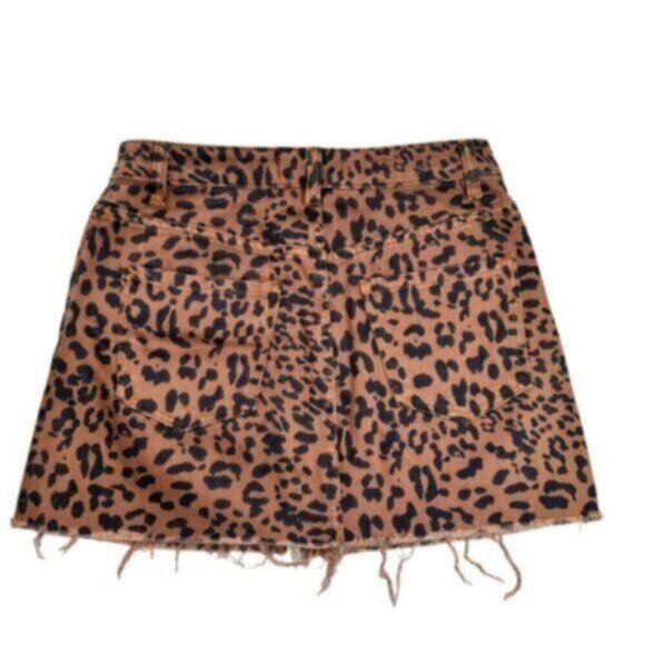 Free People | We The Free Leopard Print Denim Mini Skirt Size 26 - Picture 6 of 7